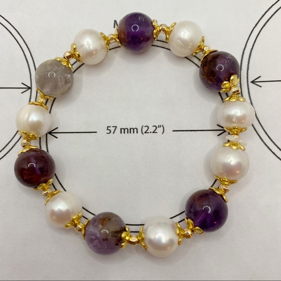 Nature Purple phantom Crystal& Pearl bracelet - Picture 5 of 5